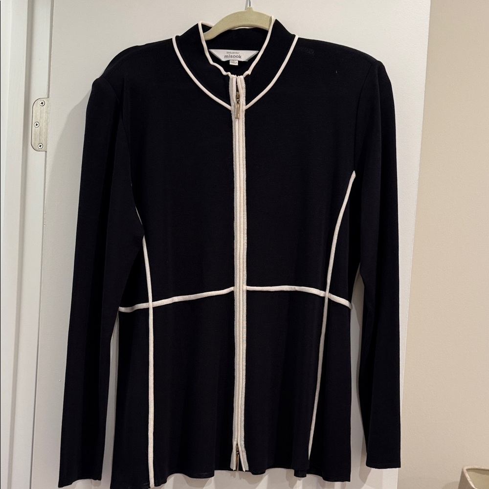 Misook Black Jacket with White Piping